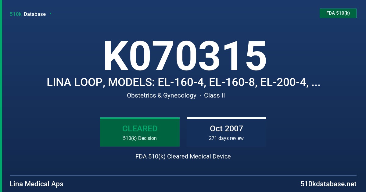 K070315 LINA LOOP, MODELS: EL-160-4, EL-160-8, EL-200-4, EL-200-8 FDA 510(k) Cleared Medical Device