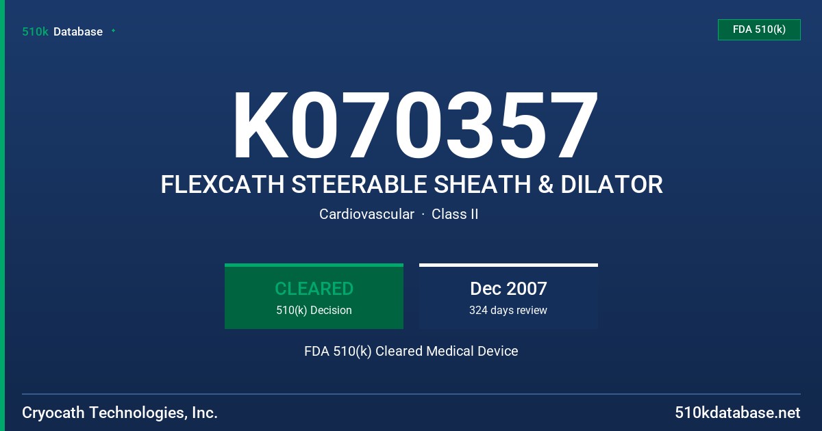 K070357 FLEXCATH STEERABLE SHEATH & DILATOR FDA 510(k) Cleared Medical Device