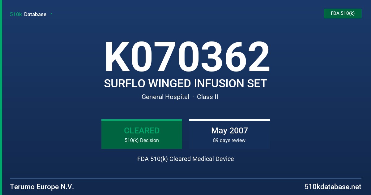 K070362 SURFLO WINGED INFUSION SET FDA 510(k) Cleared Medical Device