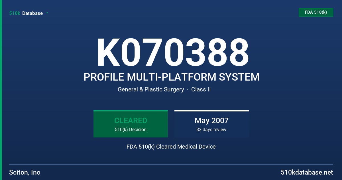 K070388 PROFILE MULTI-PLATFORM SYSTEM FDA 510(k) Cleared Medical Device