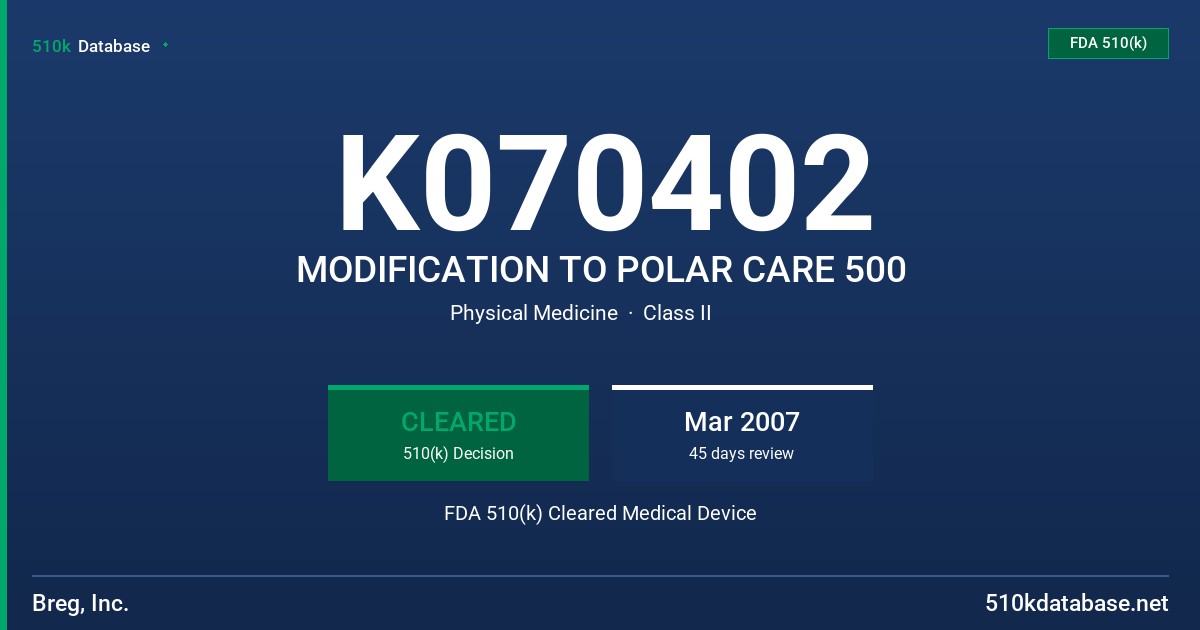K070402 MODIFICATION TO POLAR CARE 500 FDA 510(k) Cleared Medical Device