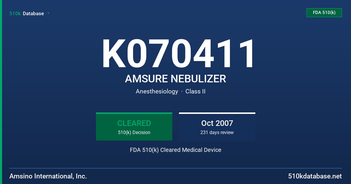 K070411 AMSURE NEBULIZER FDA 510(k) Cleared Medical Device