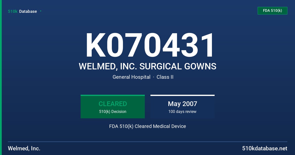 K070431 WELMED, INC. SURGICAL GOWNS FDA 510(k) Cleared Medical Device