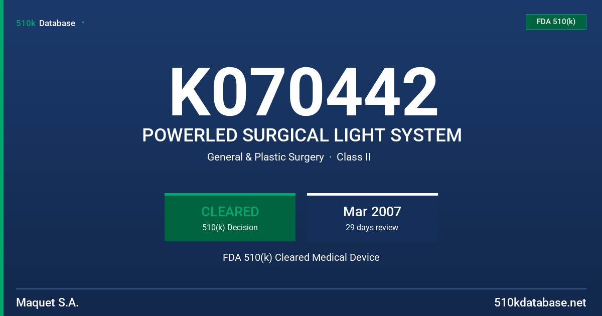 K070442 POWERLED SURGICAL LIGHT SYSTEM FDA 510(k) Cleared Medical Device