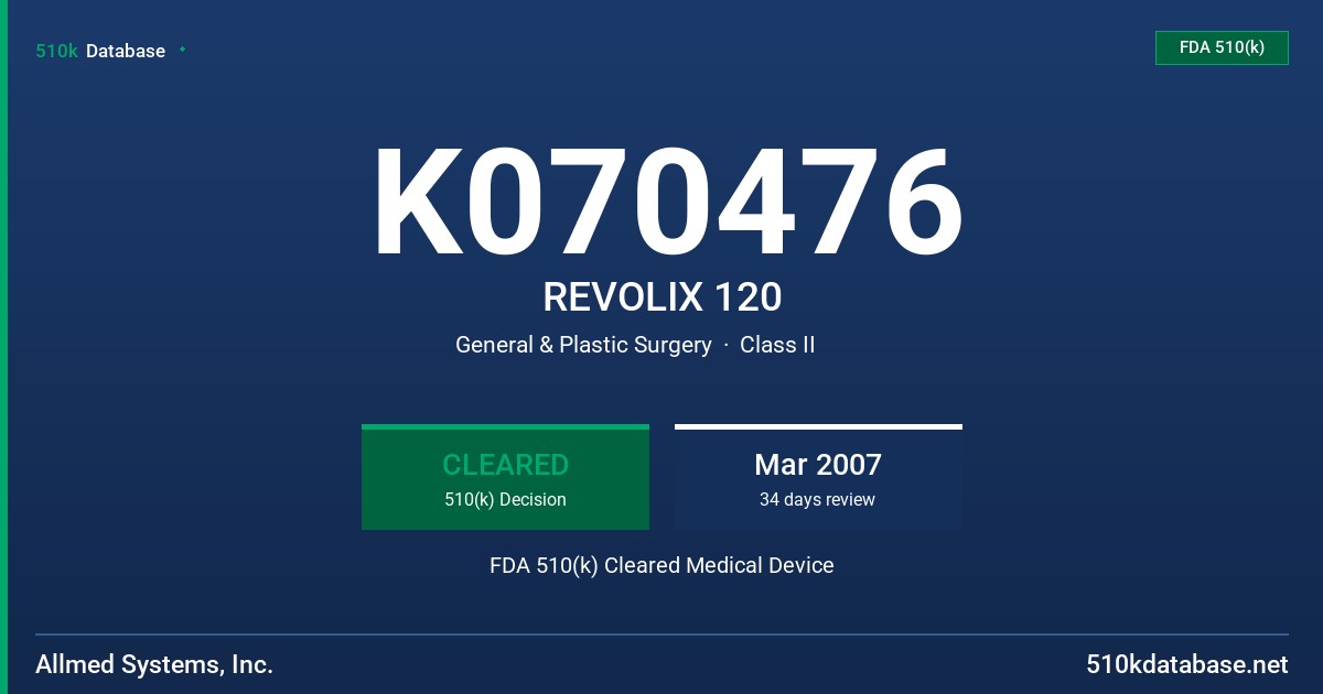 K070476 REVOLIX 120 FDA 510(k) Cleared Medical Device