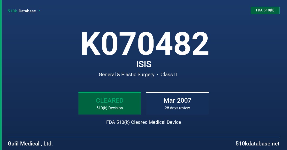 K070482 ISIS FDA 510(k) Cleared Medical Device