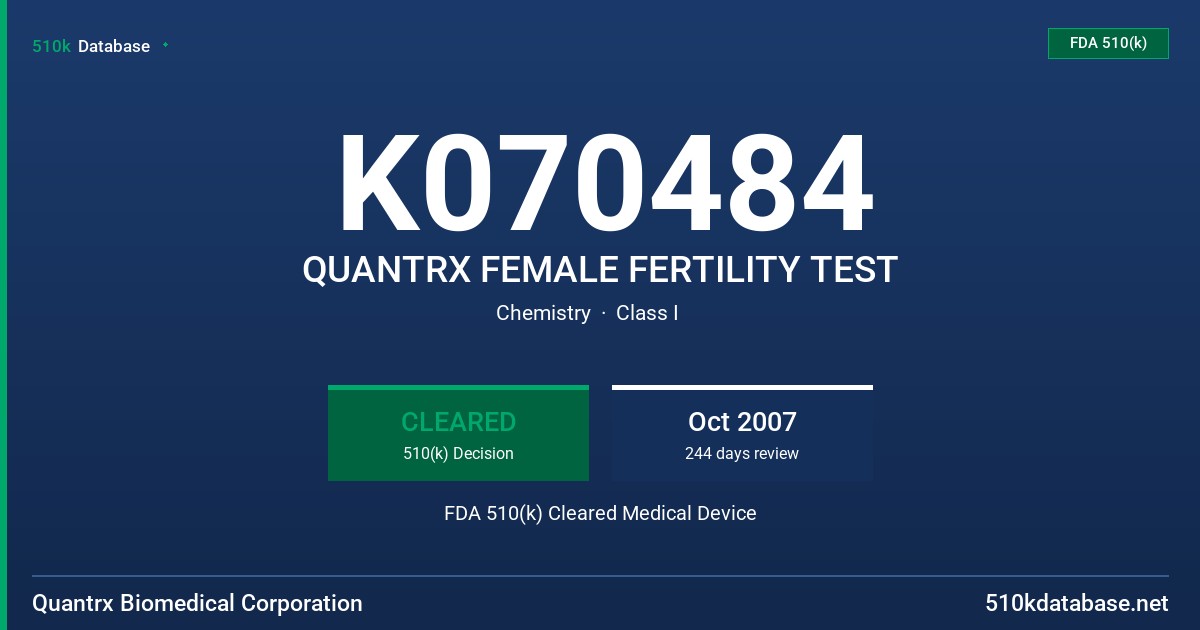 K070484 QUANTRX FEMALE FERTILITY TEST FDA 510(k) Cleared Medical Device