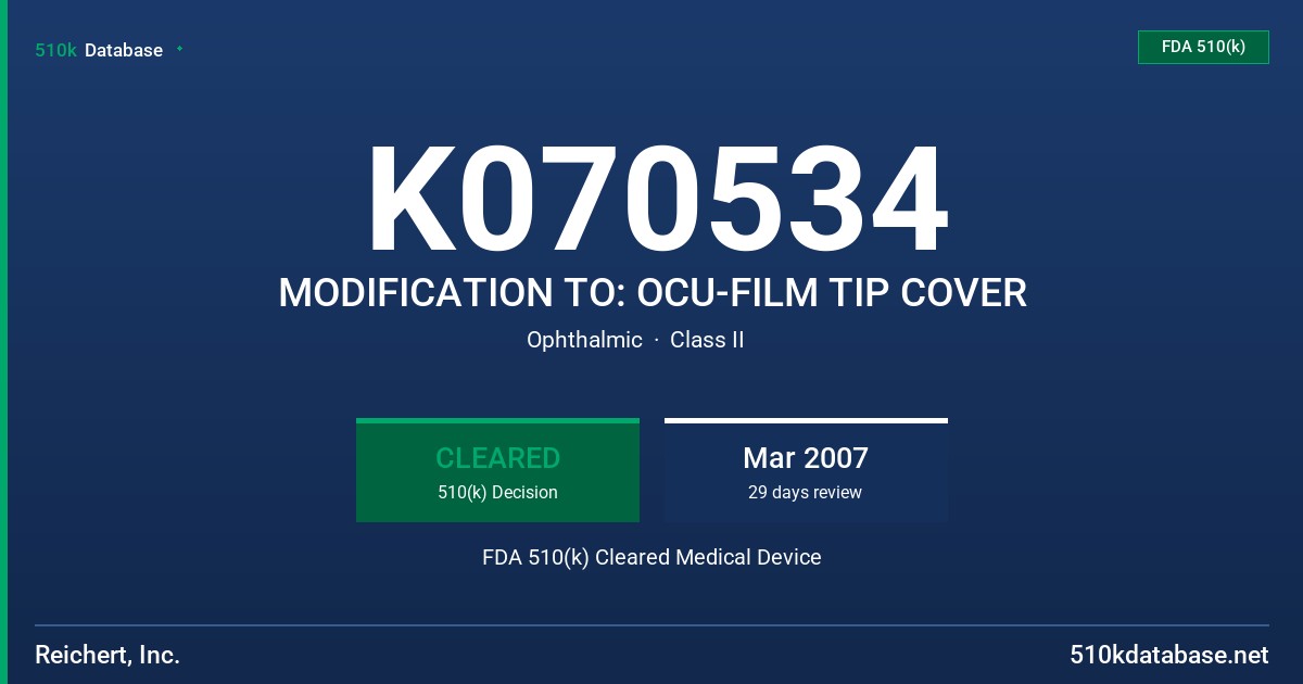K070534 MODIFICATION TO: OCU-FILM TIP COVER FDA 510(k) Cleared Medical Device