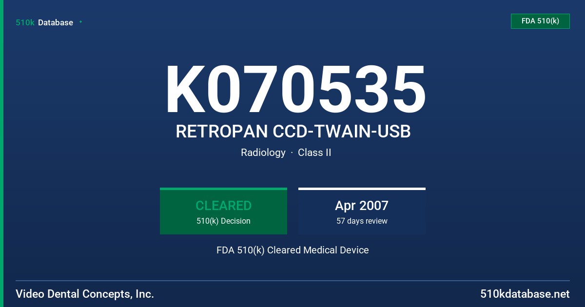 K070535 RETROPAN CCD-TWAIN-USB FDA 510(k) Cleared Medical Device