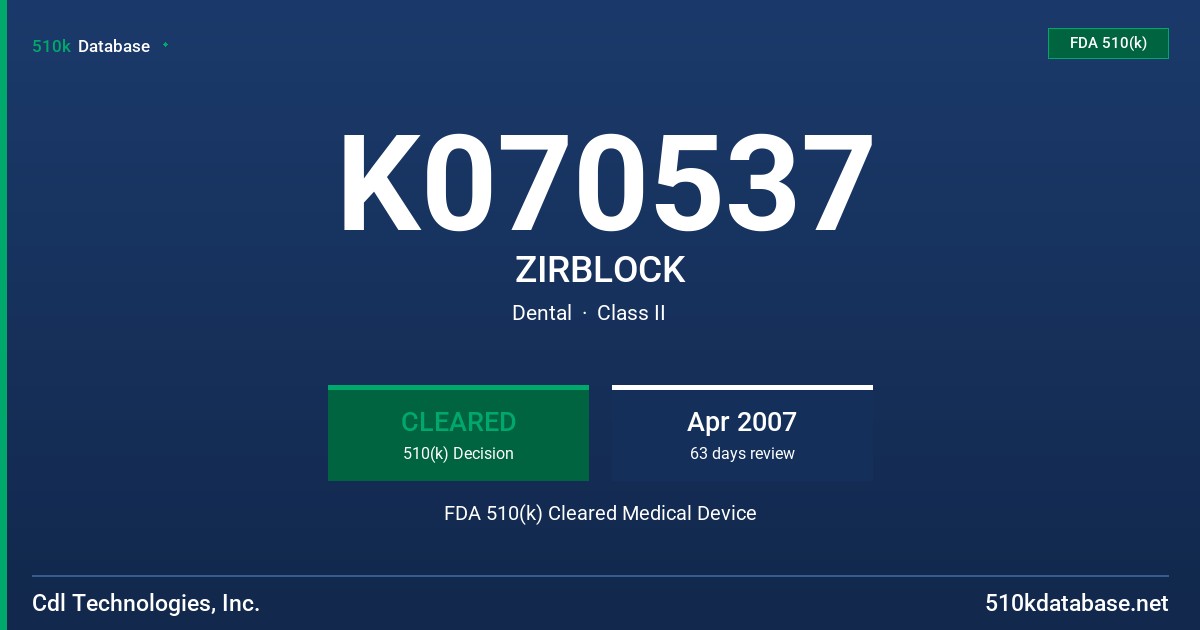 K070537 ZIRBLOCK FDA 510(k) Cleared Medical Device
