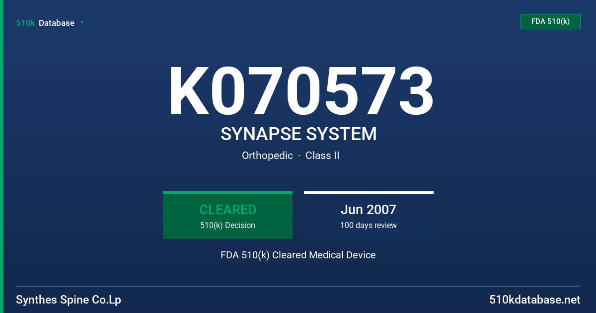 K070573 SYNAPSE SYSTEM FDA 510(k) Cleared Medical Device