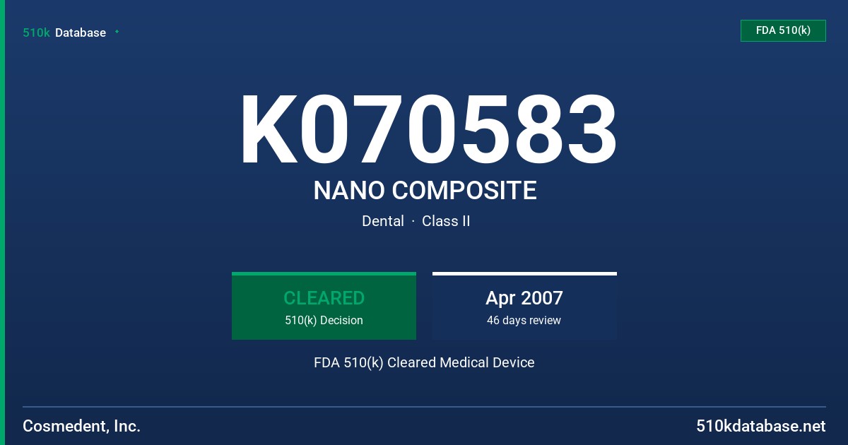 K070583 NANO COMPOSITE FDA 510(k) Cleared Medical Device
