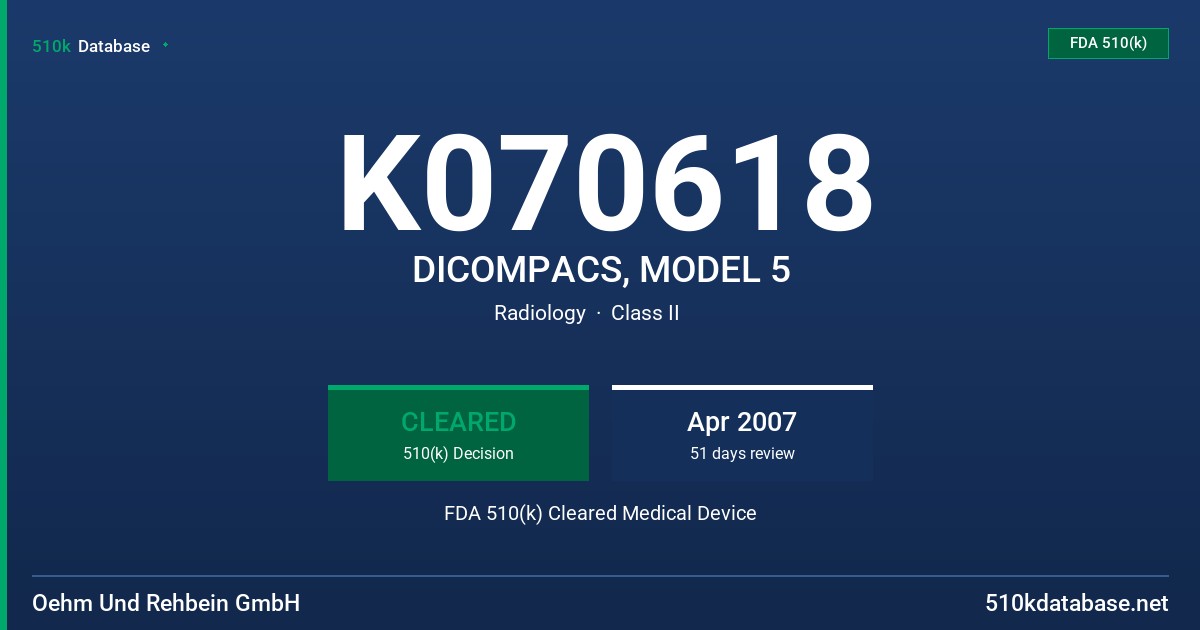 K070618 DICOMPACS, MODEL 5 FDA 510(k) Cleared Medical Device