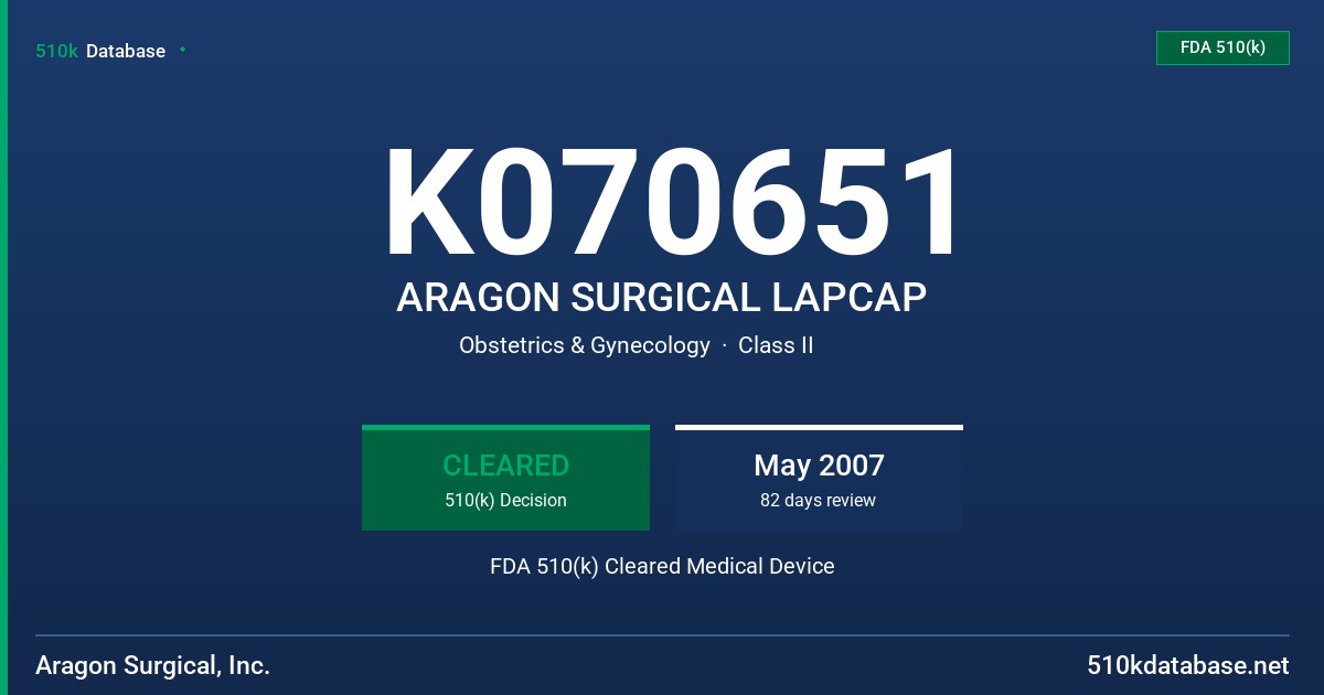 K070651 ARAGON SURGICAL LAPCAP FDA 510(k) Cleared Medical Device