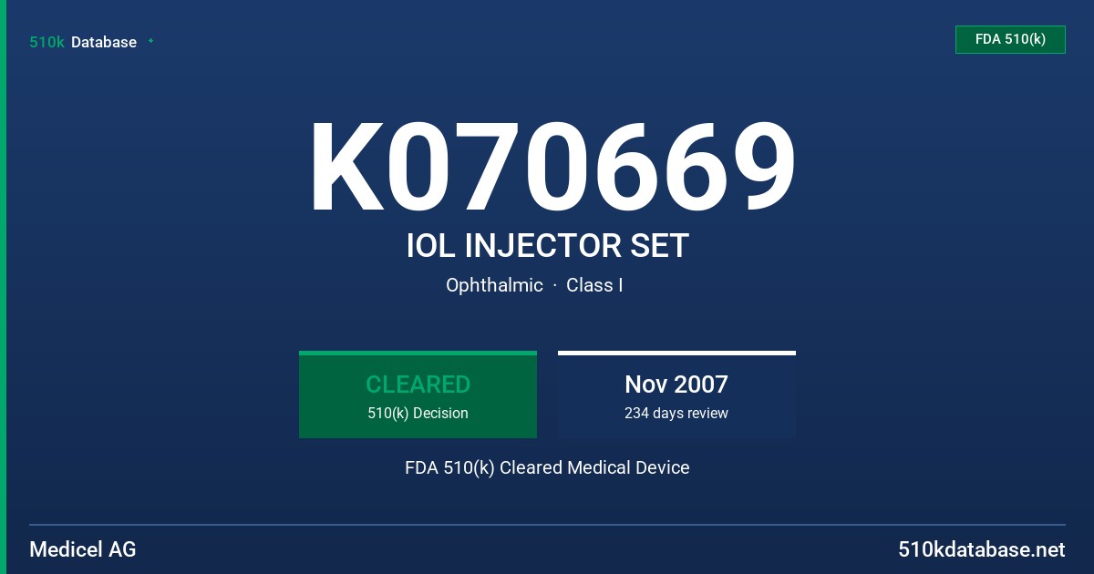 K070669 IOL INJECTOR SET FDA 510(k) Cleared Medical Device