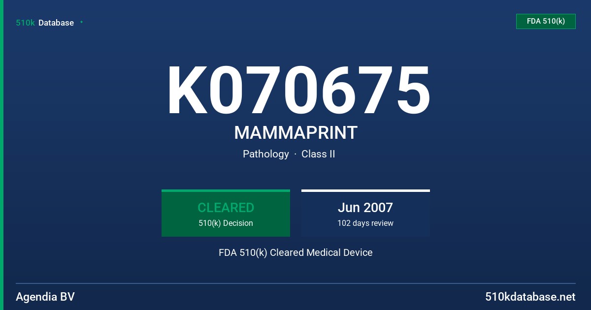 K070675 MAMMAPRINT FDA 510(k) Cleared Medical Device