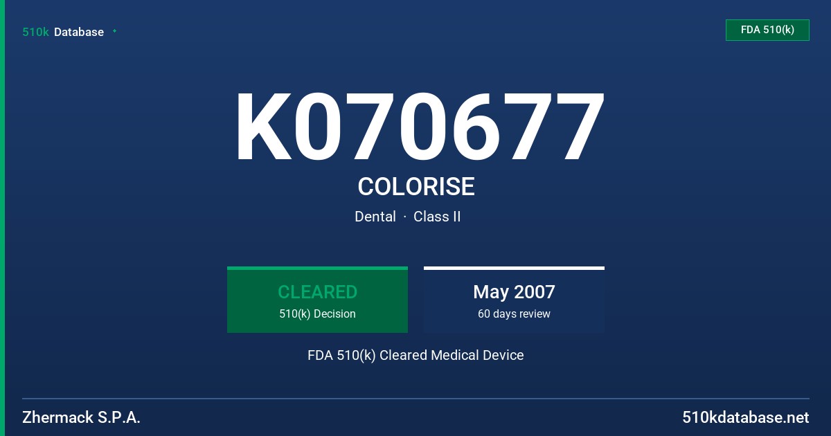 K070677 COLORISE FDA 510(k) Cleared Medical Device