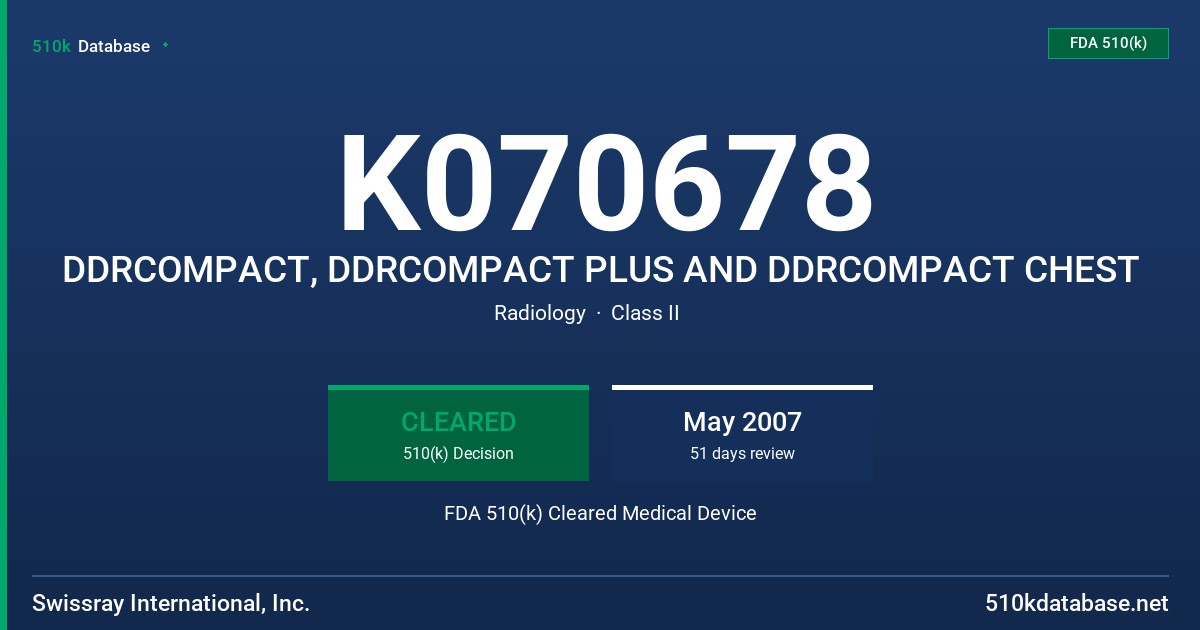 K070678 DDRCOMPACT, DDRCOMPACT PLUS AND DDRCOMPACT CHEST FDA 510(k) Cleared Medical Device