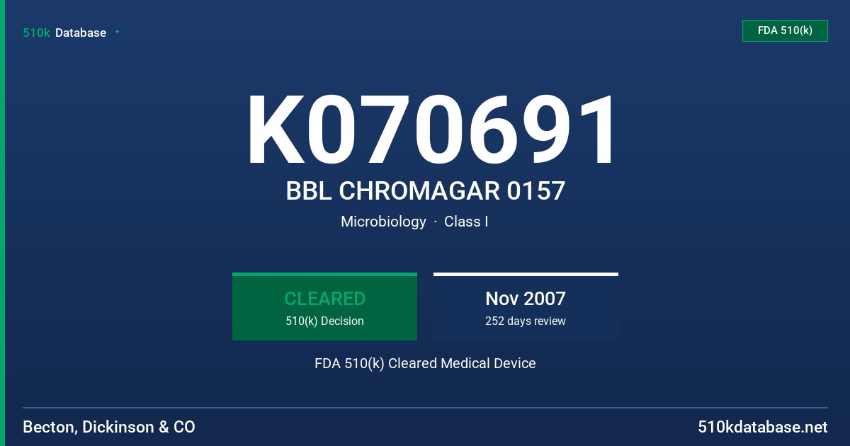 K070691 BBL CHROMAGAR 0157 FDA 510(k) Cleared Medical Device