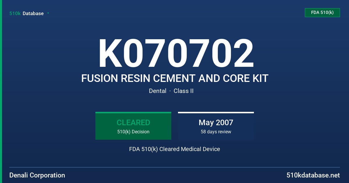 K070702 FUSION RESIN CEMENT AND CORE KIT FDA 510(k) Cleared Medical Device