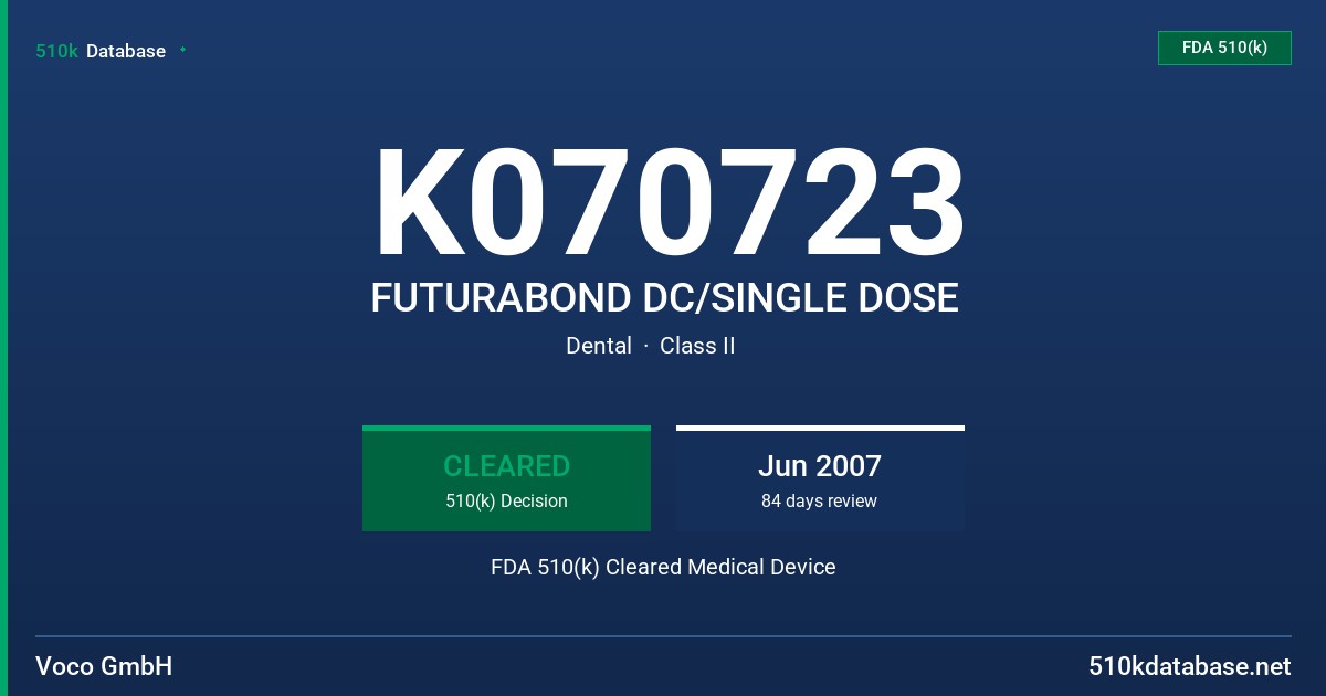 K070723 FUTURABOND DC/SINGLE DOSE FDA 510(k) Cleared Medical Device