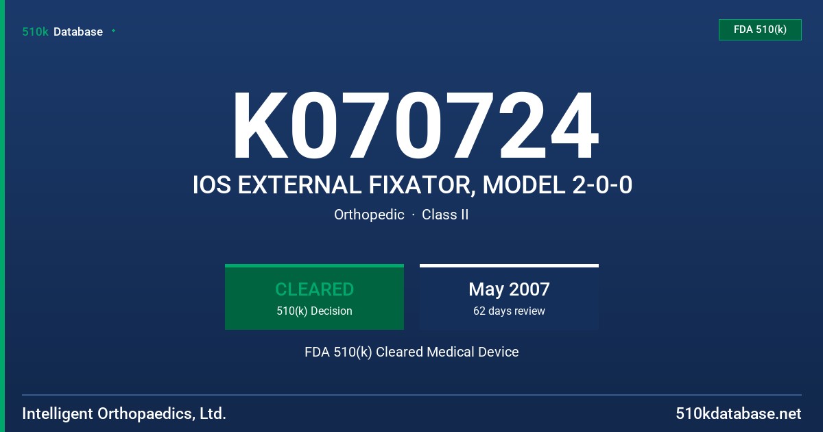 K070724 IOS EXTERNAL FIXATOR, MODEL 2-0-0 FDA 510(k) Cleared Medical Device