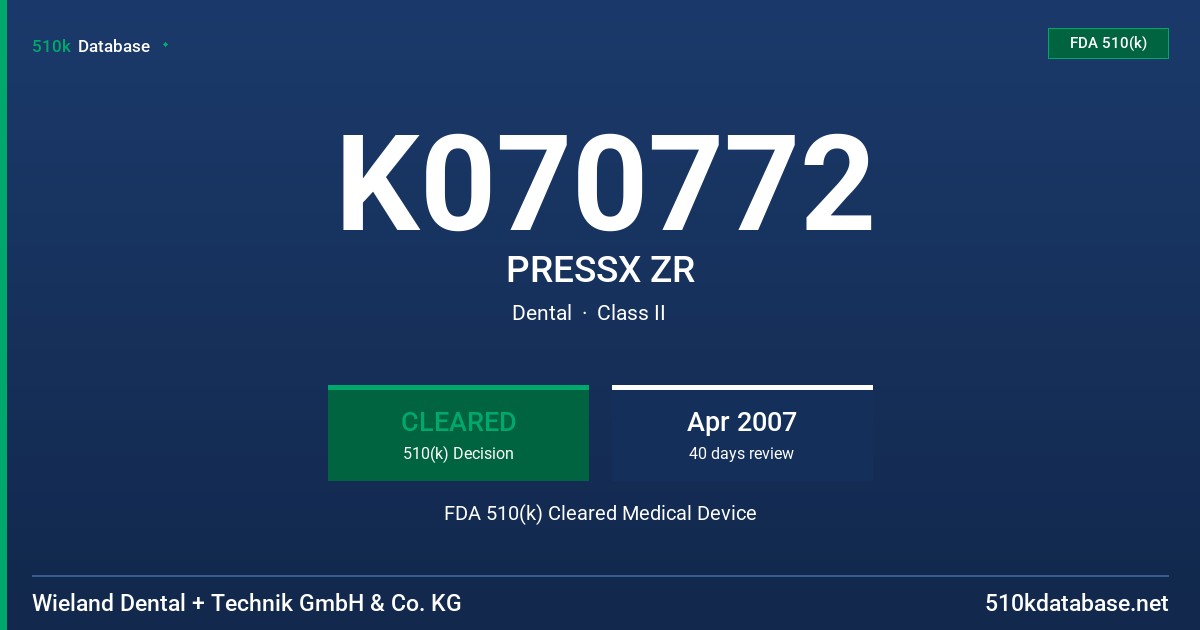 K070772 PRESSX ZR FDA 510(k) Cleared Medical Device