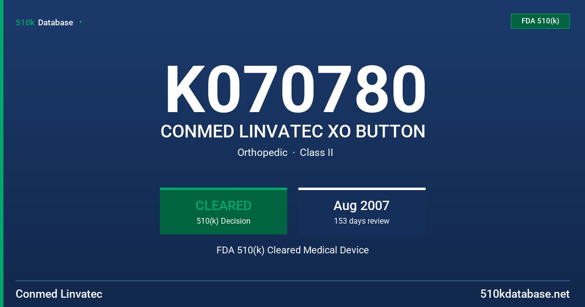 K070780 CONMED LINVATEC XO BUTTON FDA 510(k) Cleared Medical Device