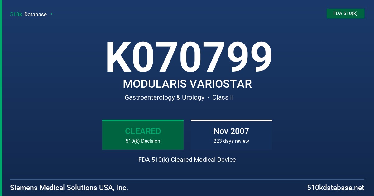 K070799 MODULARIS VARIOSTAR FDA 510(k) Cleared Medical Device