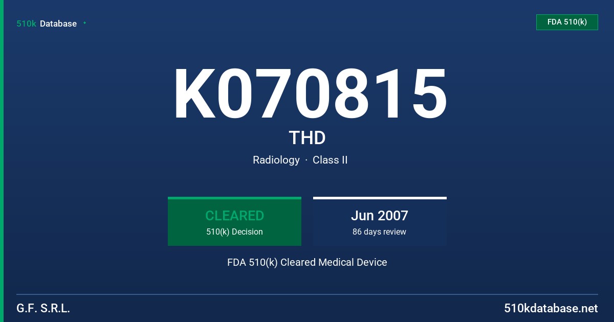K070815 THD FDA 510(k) Cleared Medical Device
