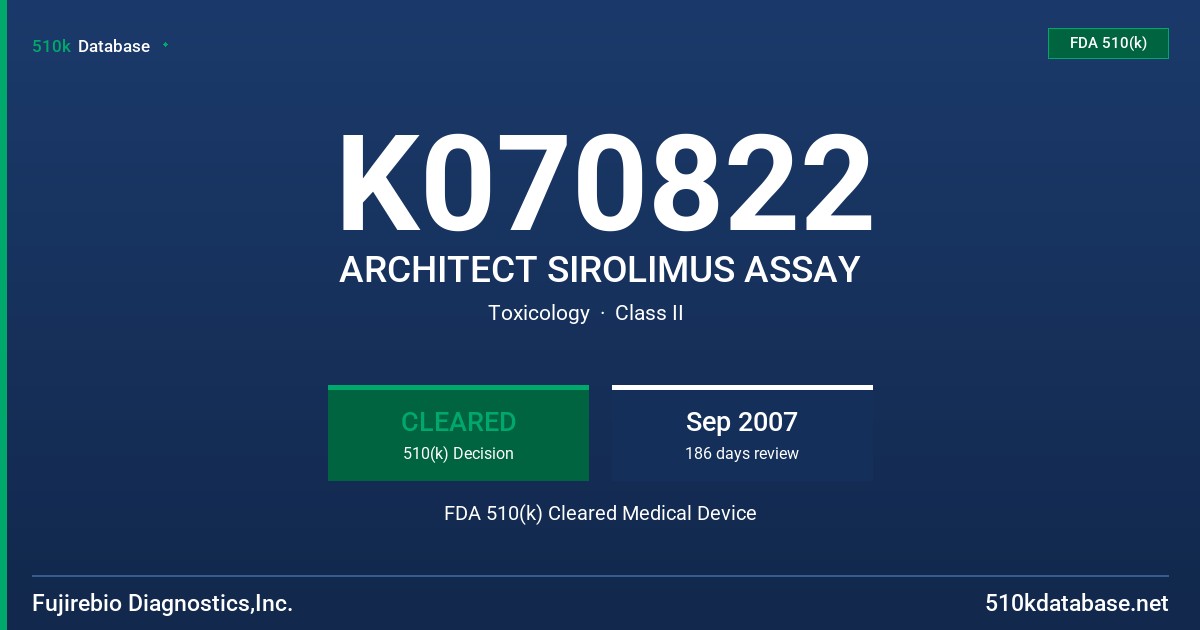K070822 ARCHITECT SIROLIMUS ASSAY FDA 510(k) Cleared Medical Device