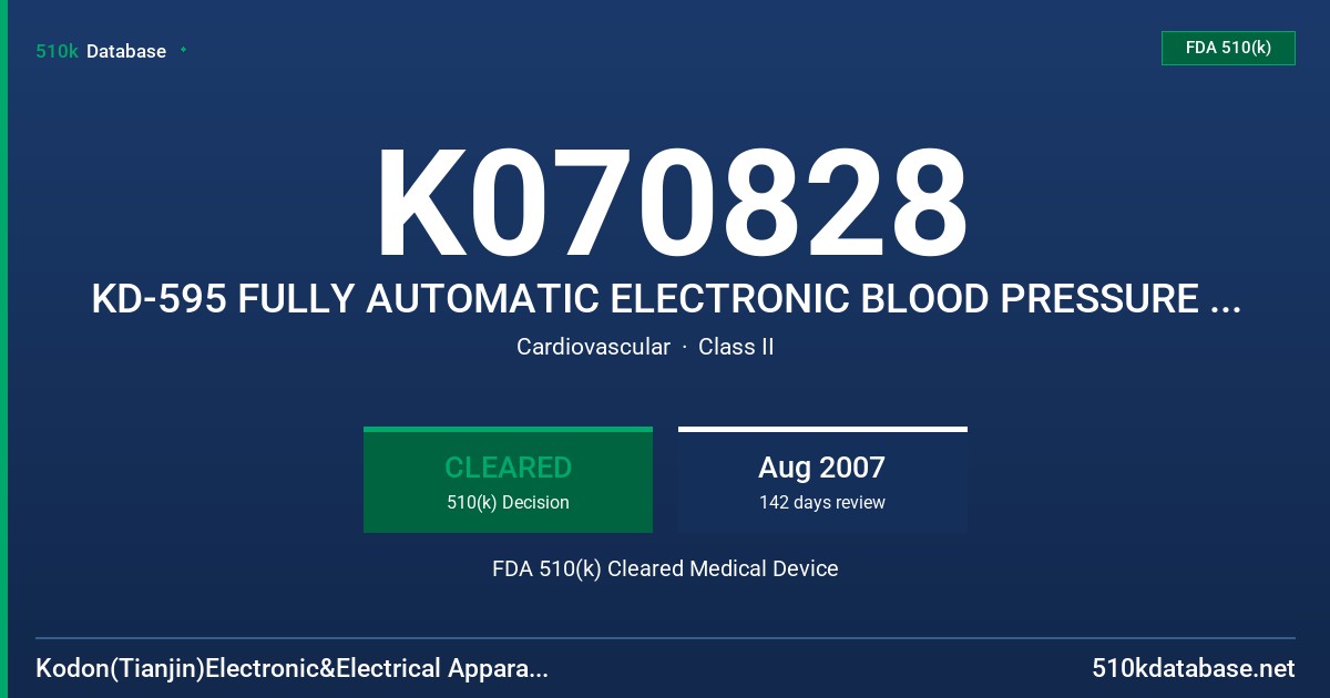 K070828 KD-595 FULLY AUTOMATIC ELECTRONIC BLOOD PRESSURE MONITOR FDA 510(k) Cleared Medical Device