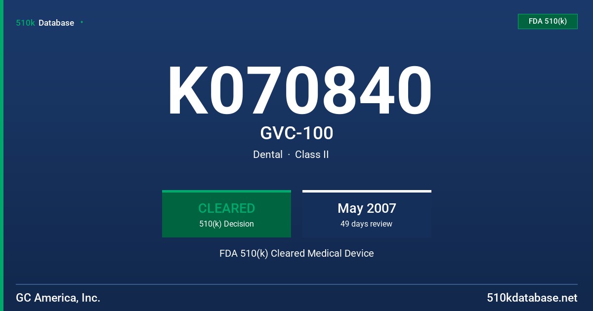 K070840 GVC-100 FDA 510(k) Cleared Medical Device