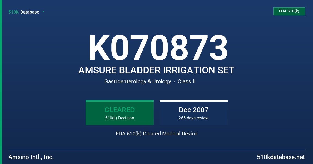 K070873 AMSURE BLADDER IRRIGATION SET FDA 510(k) Cleared Medical Device