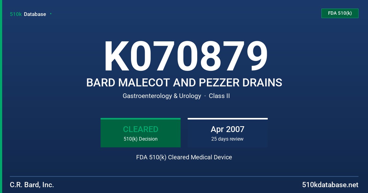 K070879 BARD MALECOT AND PEZZER DRAINS FDA 510(k) Cleared Medical Device