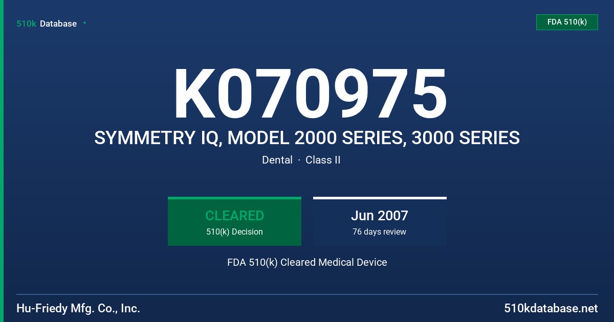 K070975 SYMMETRY IQ, MODEL 2000 SERIES, 3000 SERIES FDA 510(k) Cleared Medical Device