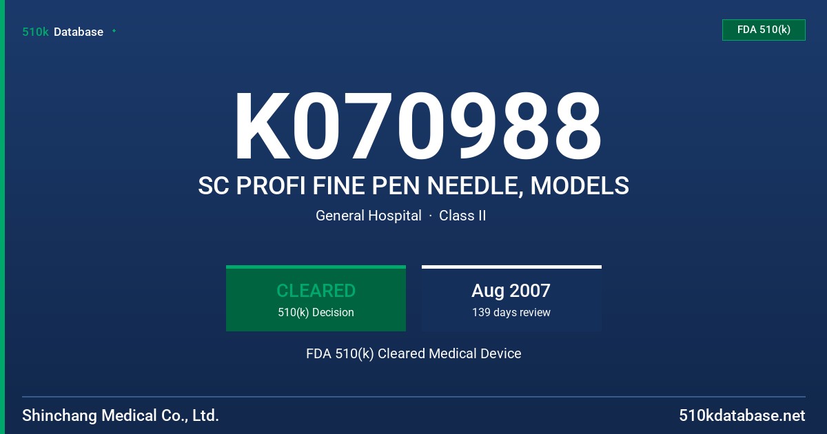 K070988 SC PROFI FINE PEN NEEDLE, MODELS FDA 510(k) Cleared Medical Device