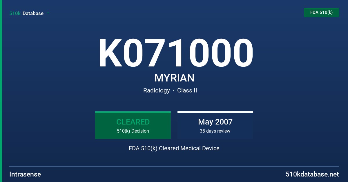 K071000 MYRIAN FDA 510(k) Cleared Medical Device