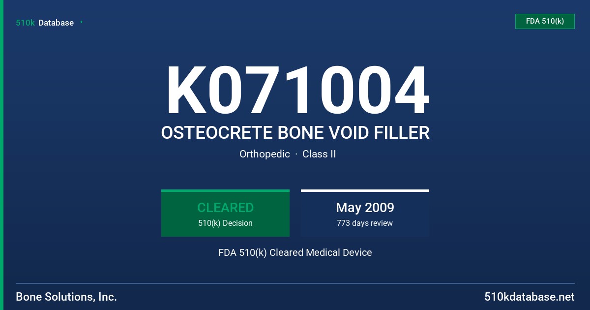 K071004 OSTEOCRETE BONE VOID FILLER FDA 510(k) Cleared Medical Device