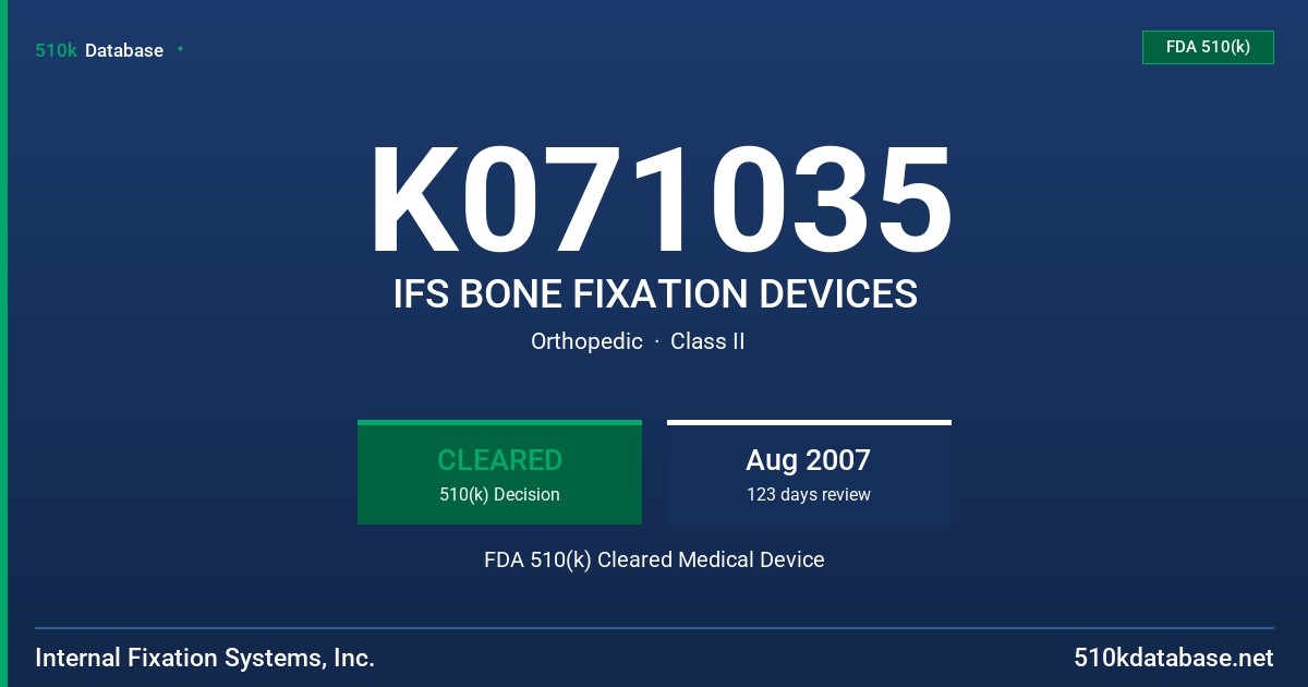 K071035 IFS BONE FIXATION DEVICES FDA 510(k) Cleared Medical Device