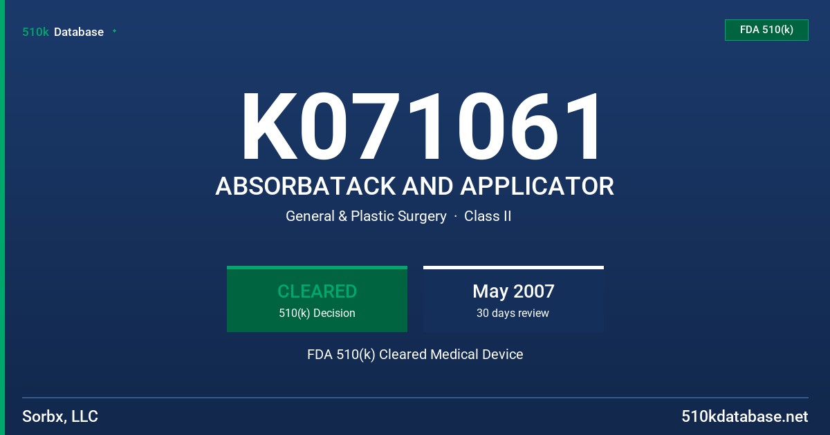 K071061 ABSORBATACK AND APPLICATOR FDA 510(k) Cleared Medical Device