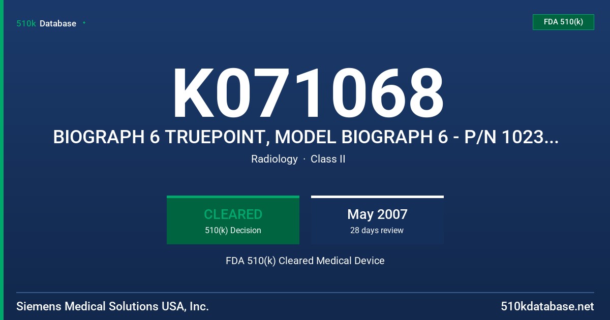 K071068 BIOGRAPH 6 TRUEPOINT, MODEL BIOGRAPH 6 - P/N 10238197 FDA 510(k) Cleared Medical Device
