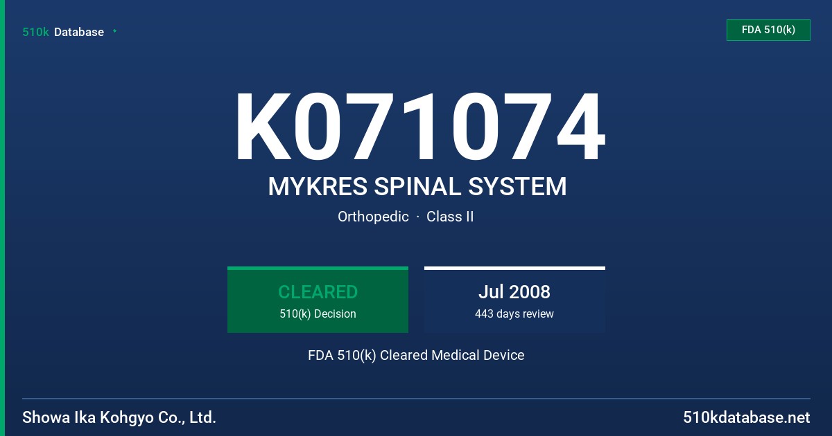 K071074 MYKRES SPINAL SYSTEM FDA 510(k) Cleared Medical Device