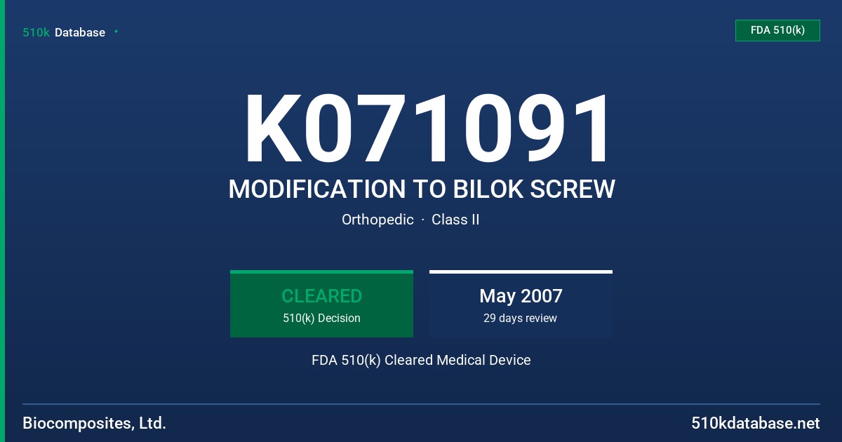 K071091 MODIFICATION TO BILOK SCREW FDA 510(k) Cleared Medical Device