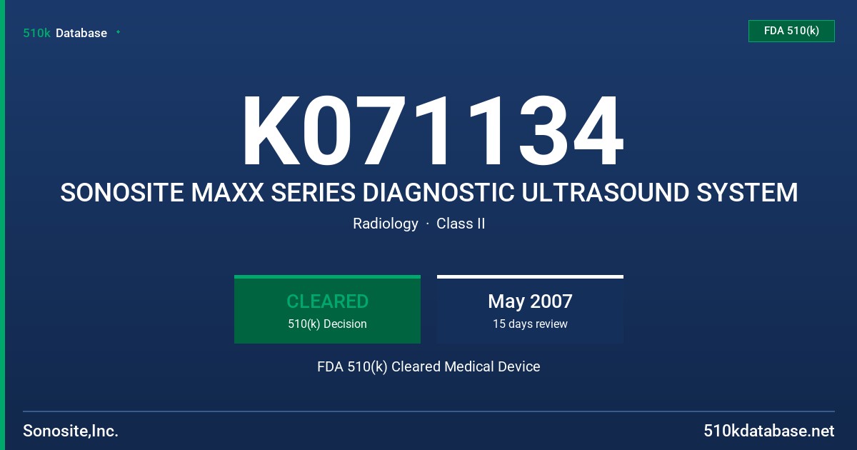 K071134 SONOSITE MAXX SERIES DIAGNOSTIC ULTRASOUND SYSTEM FDA 510(k) Cleared Medical Device