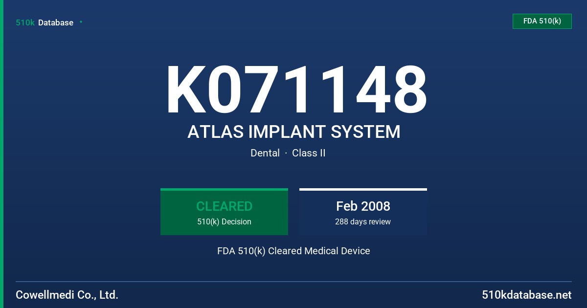 K071148 ATLAS IMPLANT SYSTEM FDA 510(k) Cleared Medical Device