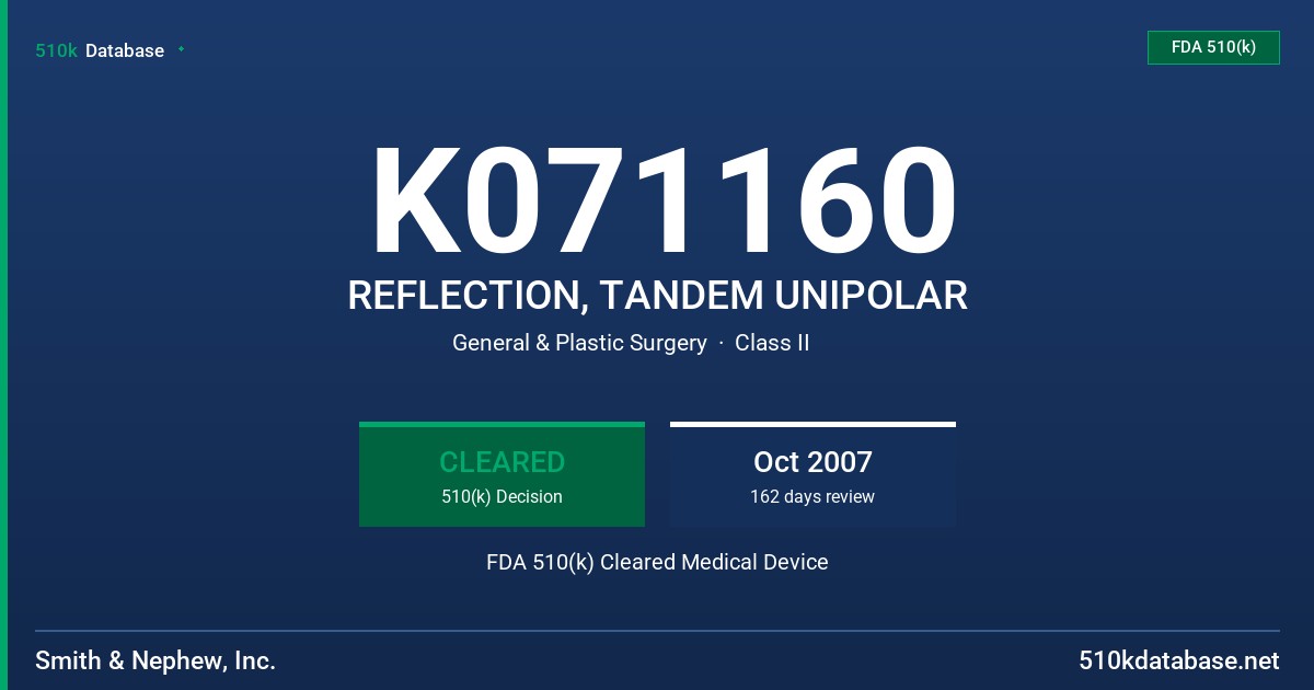 K071160 REFLECTION, TANDEM UNIPOLAR FDA 510(k) Cleared Medical Device