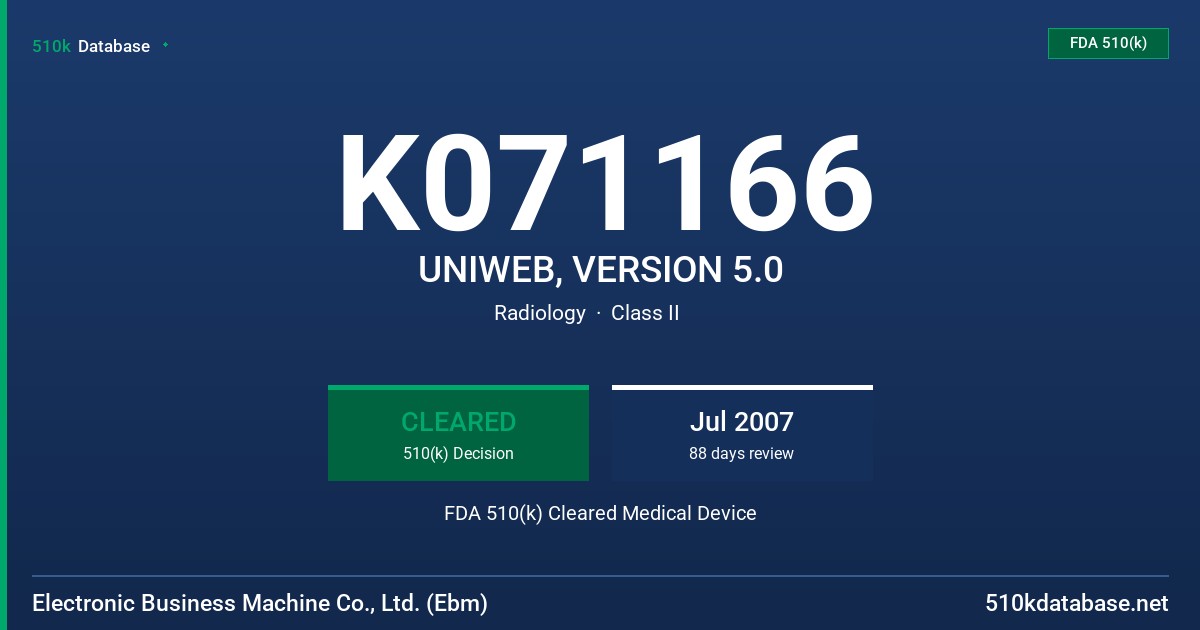 K071166 UNIWEB, VERSION 5.0 FDA 510(k) Cleared Medical Device