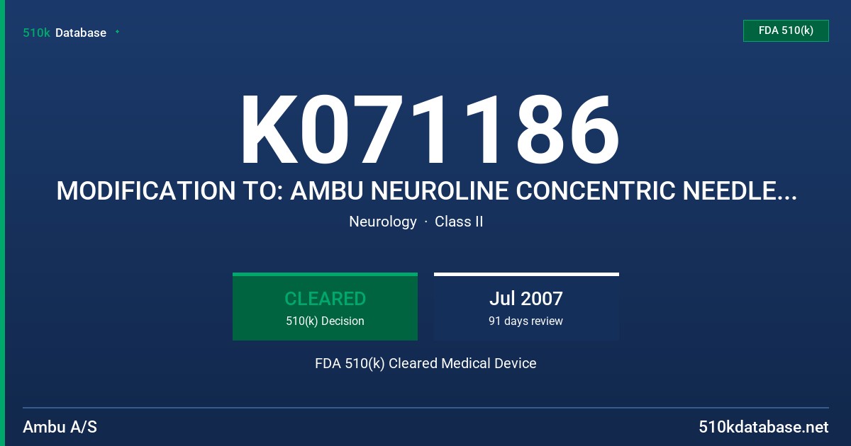 K071186 MODIFICATION TO: AMBU NEUROLINE CONCENTRIC NEEDLE ELECTRODE FDA 510(k) Cleared Medical Device