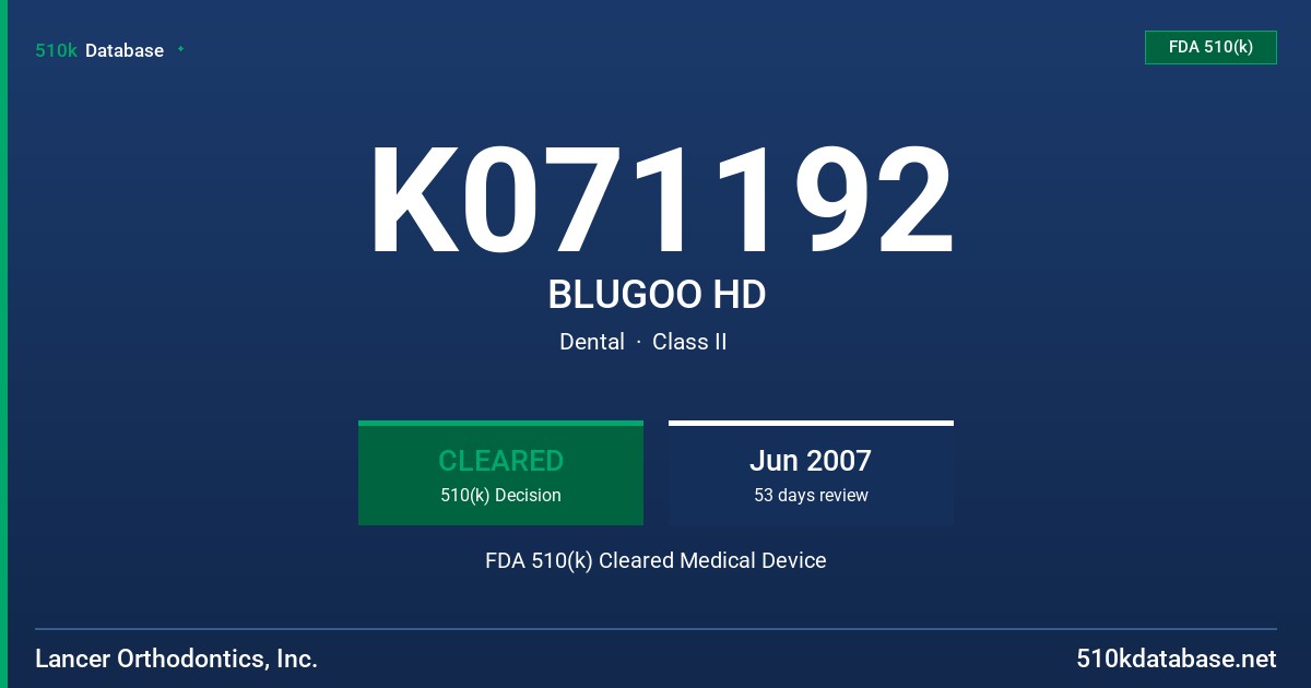 K071192 BLUGOO HD FDA 510(k) Cleared Medical Device